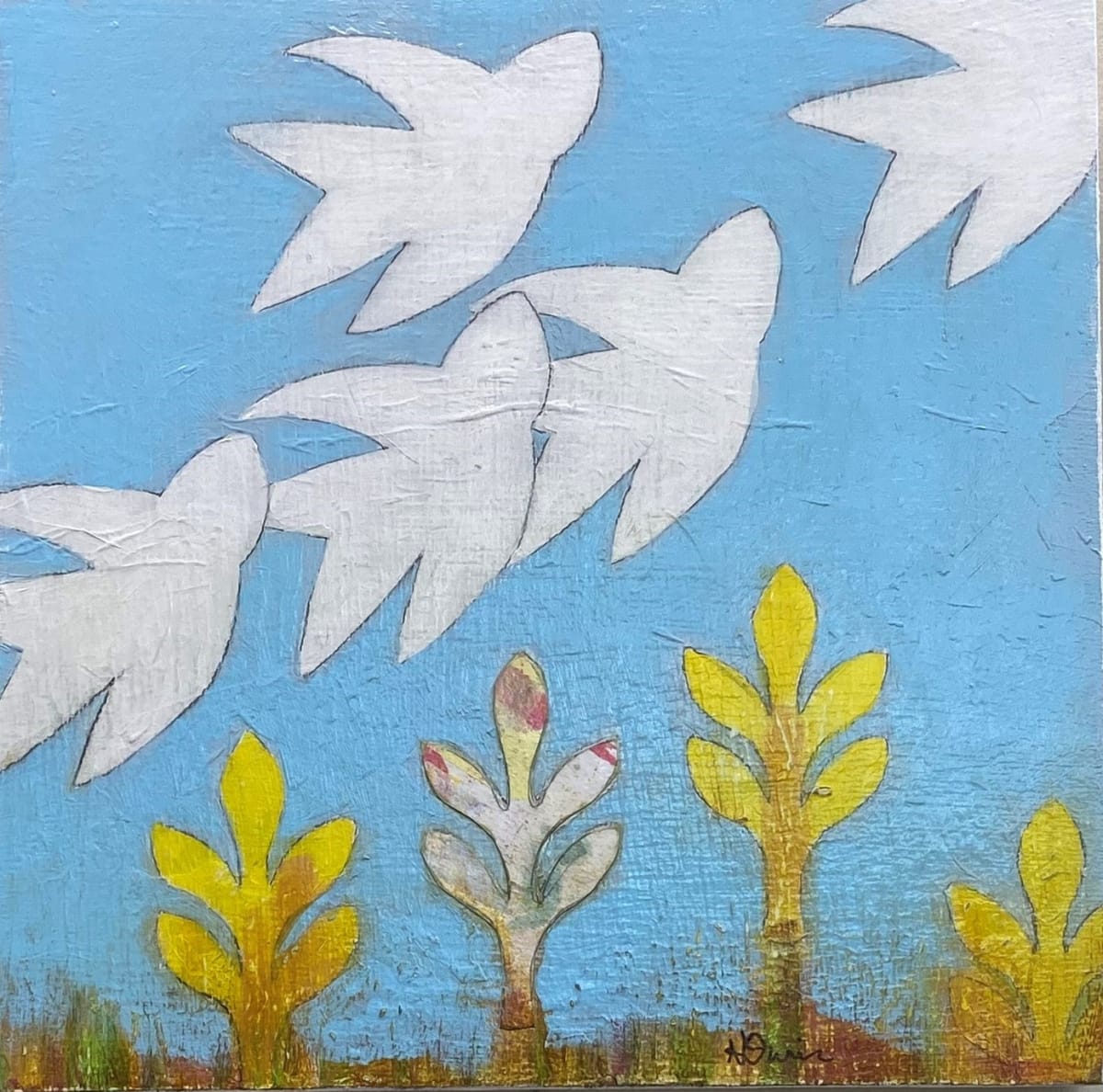 Doves in Flight #3 by Heather Duris  Image: Part of the Doves of Peace series done in support of Ukraine