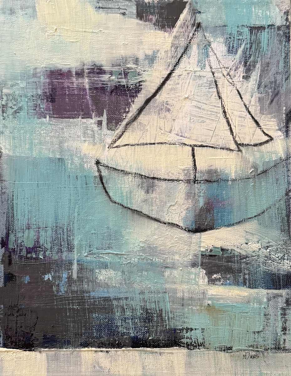 Sailboat by Heather Duris  Image: Abstract with sailboat outline, oil on canvas