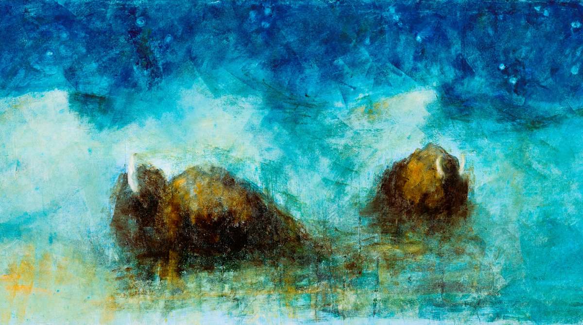 Two Bison in the Moonlight by Heather Duris, Image 1.