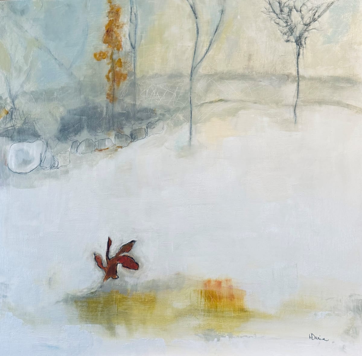 Winter In The Back Garden (Winter Outside My Studio Window) by Heather Duris  Image: Abstract winter scene inspired by the colors and textures of snow. The view outside my studio window changes and continues to inspire me daily.