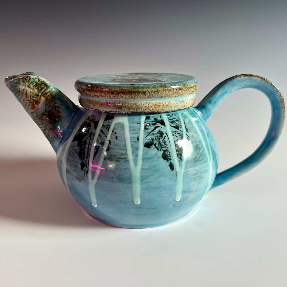 Teapot with ivy leaf design #1 in Ocean Blue by Kristin Bernhardt Conrad 