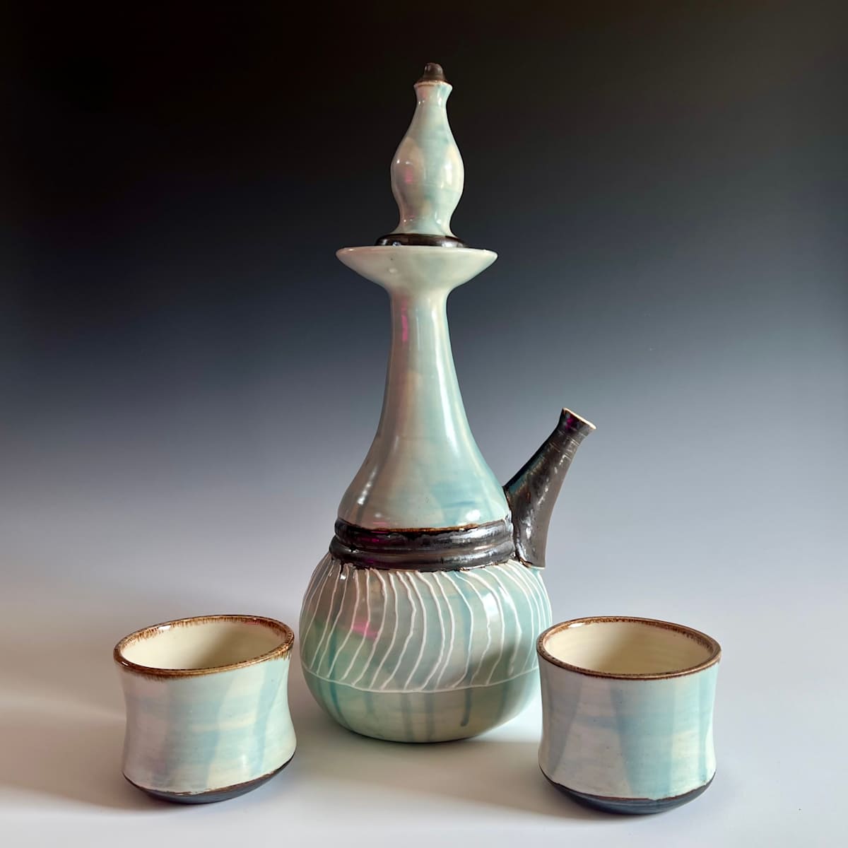 Wine decanter set in Ocean blue by Kristin Bernhardt Conrad 