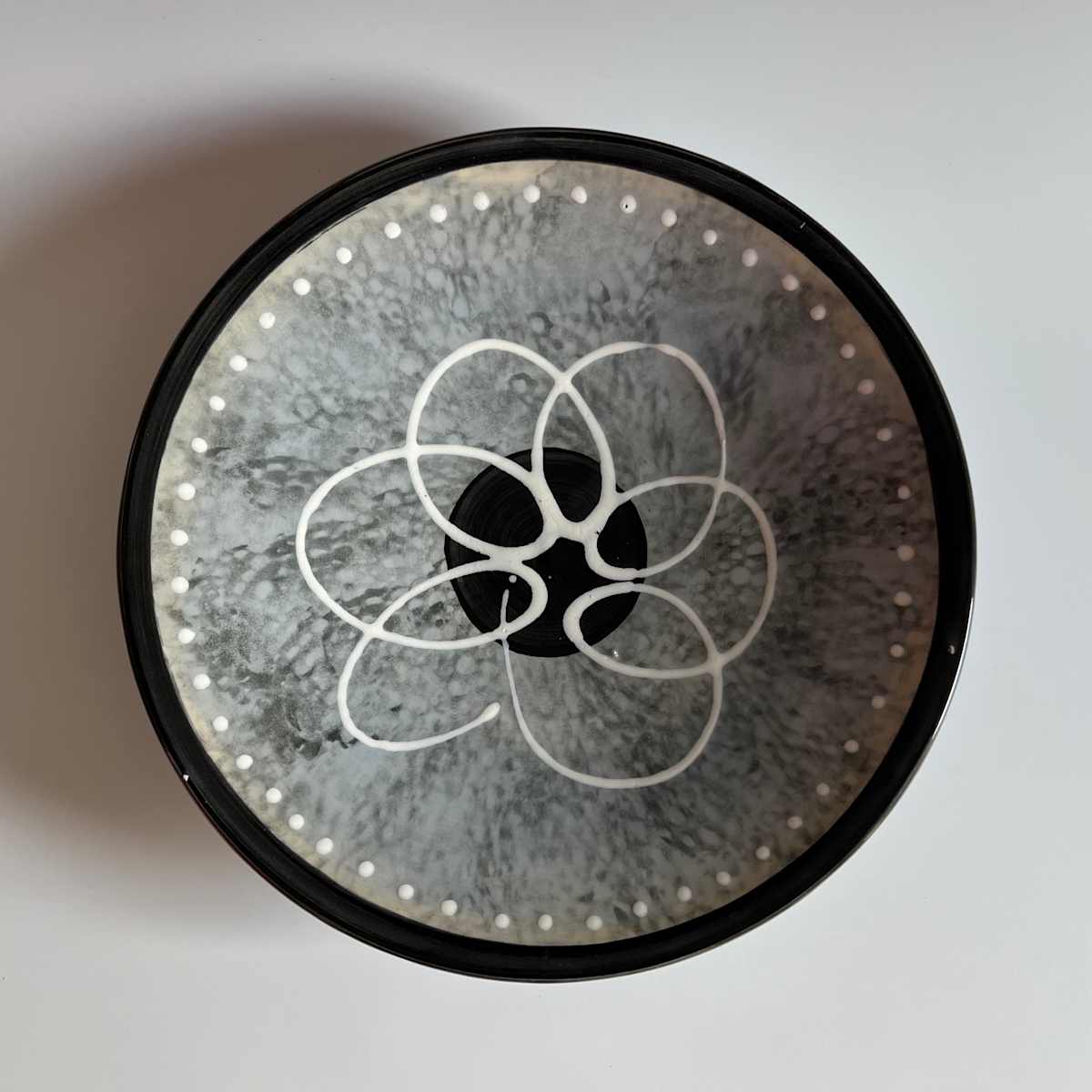 Medium low/wide bowl in Arctic Blue with swirls by Kristin Bernhardt Conrad 