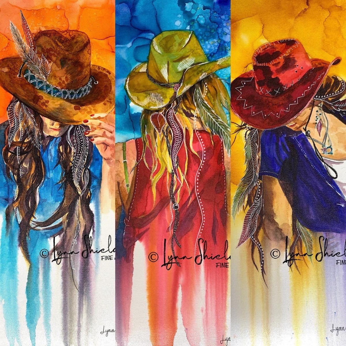 Spirit Girls (Set of 3) - Metal Prints - each 7 .5" x 15" by Lynn Shield  Image: Set of 3 metal prints - Spirit Girls/Mornin', High Noon, Sundown