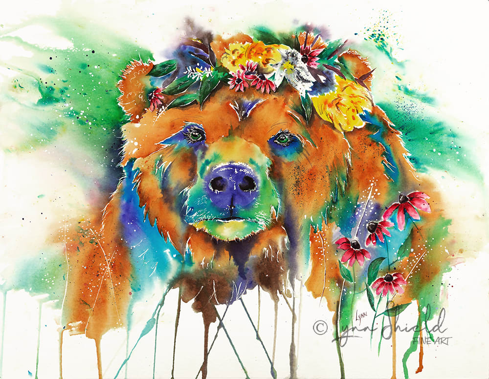 Summertime Sweetie by Lynn Shield  Image: Sweet bear with summertime flowers in her hair.