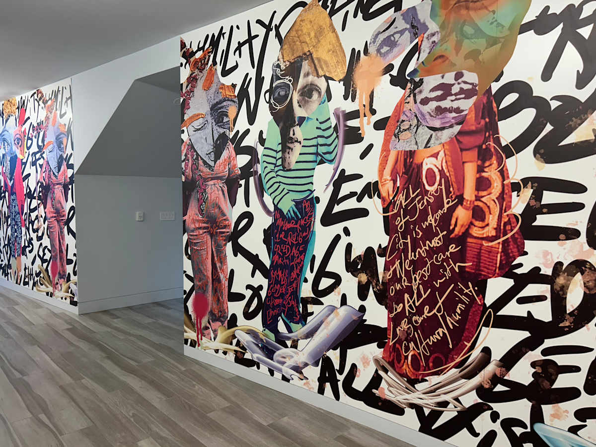 Cultural Humility Mural by Courtney Minor  Image: Cultural humility vinyl mural installed on site at Southampton African American Museum from May through July 2025 as part of “Doors Into My Life” solo exhibition