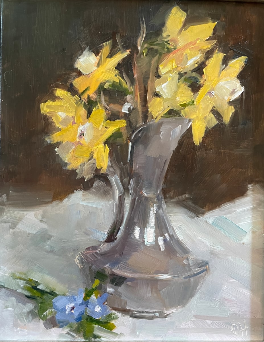 Daffodils In a Silver Pitcher by Olga Hegner 