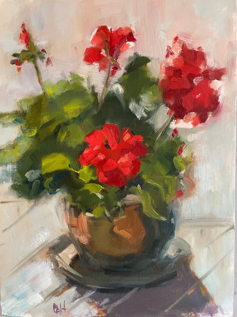 Geranium In An Old Pot by Olga Hegner 