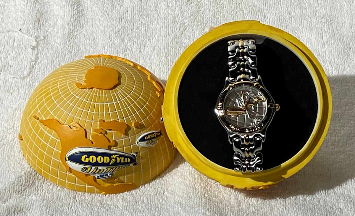 Goodyear Blimp Commemorative Watch in World Globe Casing  Image: Goodyear Blimp Watch commemorating the Mayflower's Maiden Voyage. Limited Edition of 5000. Certificate of Authenticity included. 