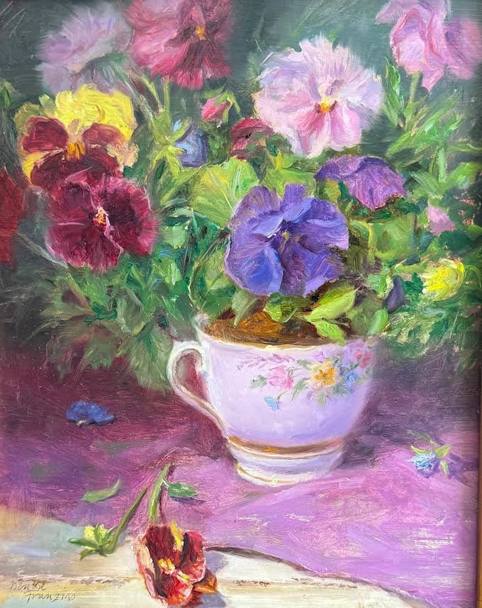Pansies in Antique Teacup by Denise Franzino, Image 1.