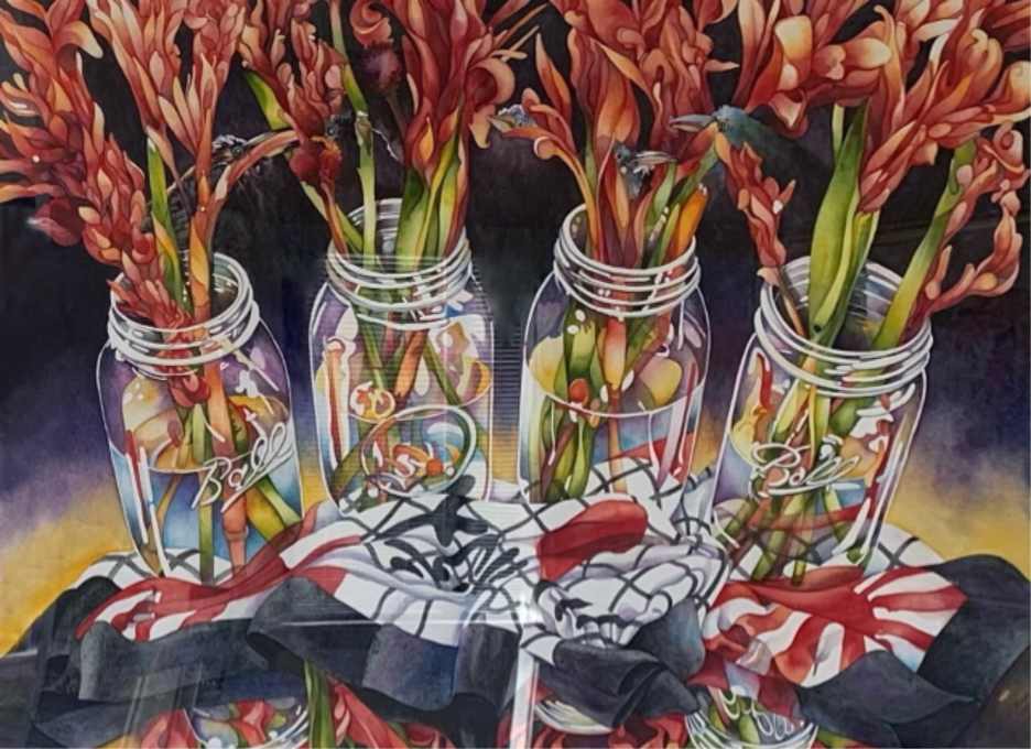 Cannas and Japanese Scarf by Steve Dudek 