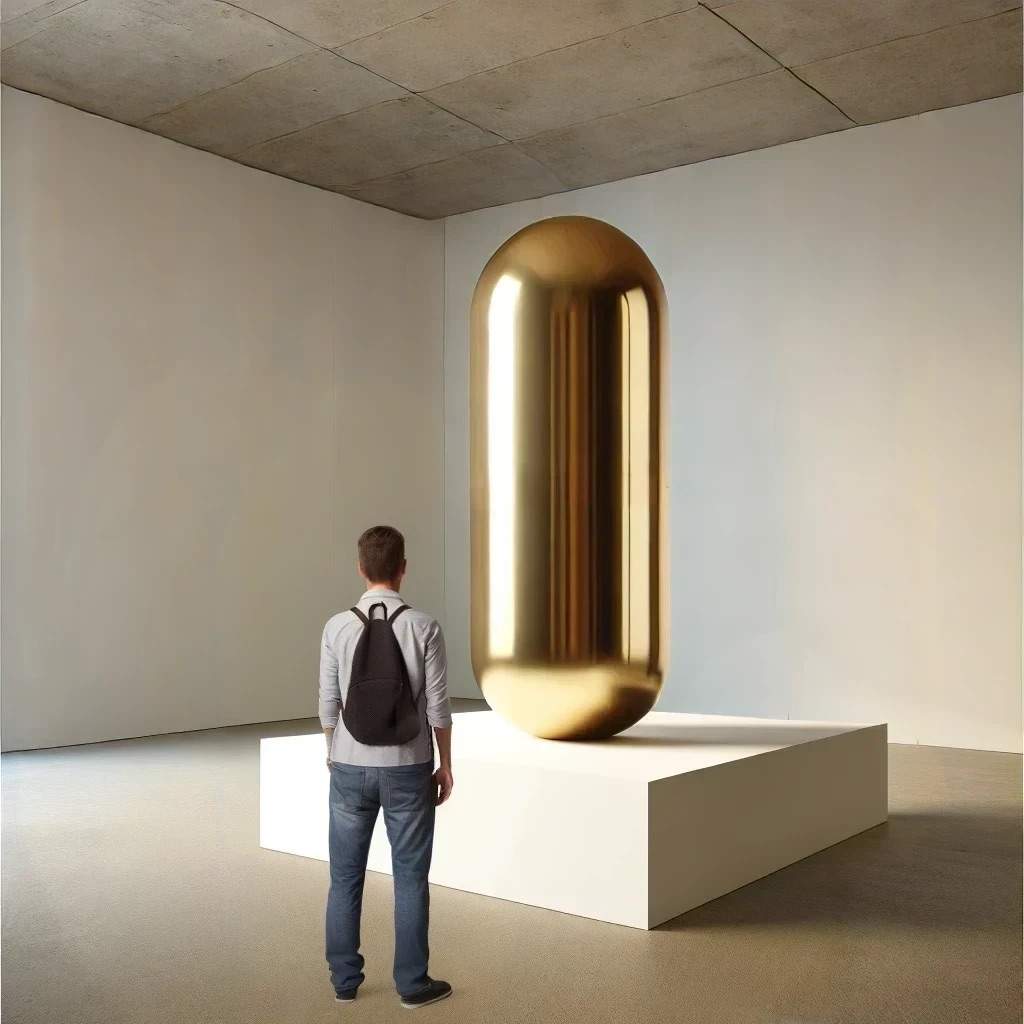 Pill (Gold) by Brendon McNaughton  Image: This is a rendering of the "Pill (Gold)" sculpture. It is available for pre-order. The estimated production time for this piece is 6 months. 