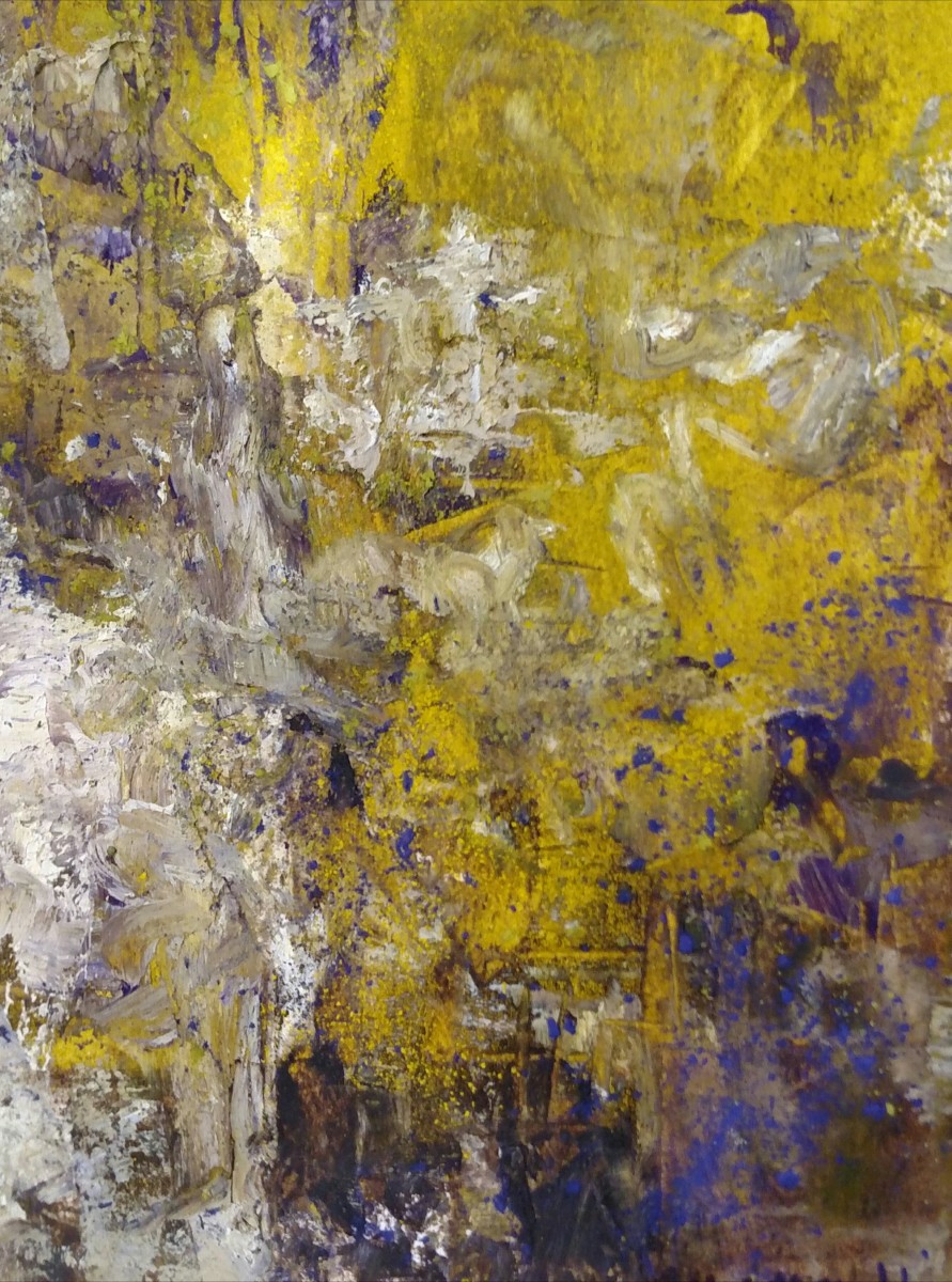 Stone Wall with Aspens by Mary Mendla 