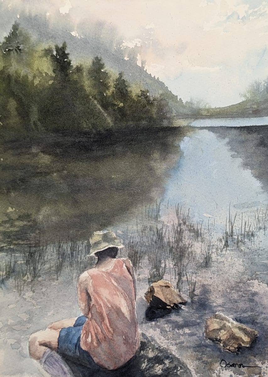 Henry's World by Rick Osann Art  Image: Pausing for a moment alone to reflect and enjoy the beauty of Bubble Pond.