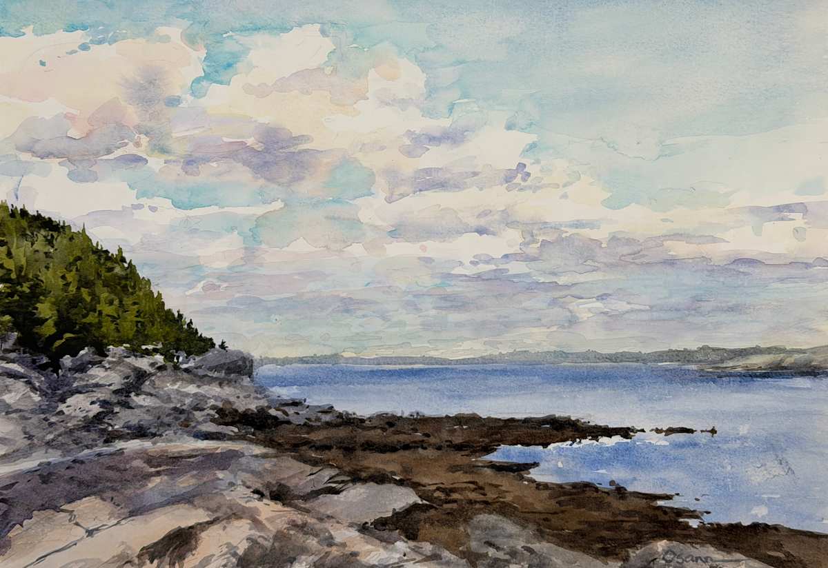 Big Sky over Schoodic by Rick Osann Art  Image: Warm summer clouds hover over the inlet along the Schoodic Peninsula. 
