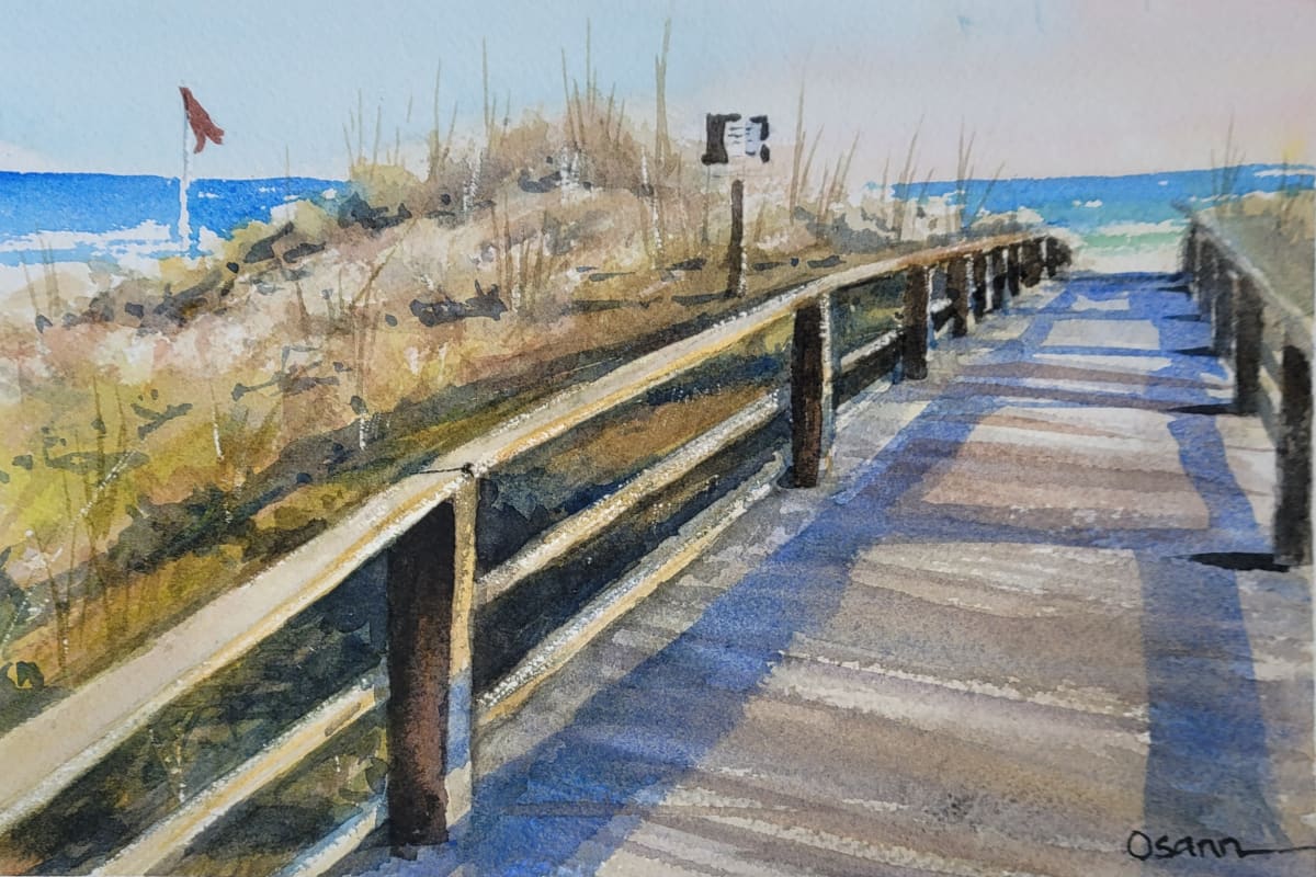 Boardwalk by Rick Osann Art  Image: The railing  shadows across the boardwalk from the late afternoon sun.