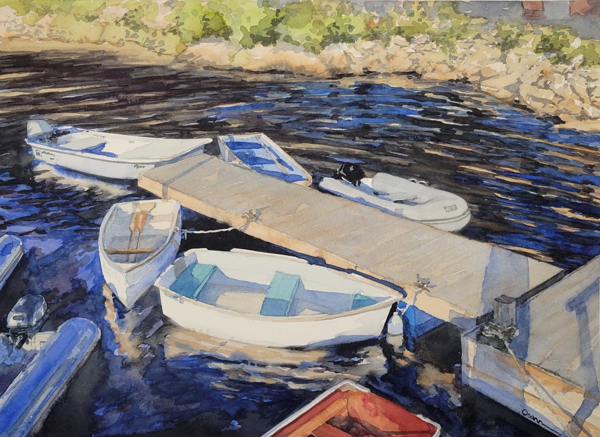 Evening at Abel's by Rick Osann Art  Image: Checking out the dock on a beautiful summer evening at Abel's Boatyard in Northeast Harbor. I loved the warm sunlight and the reflections in the water.