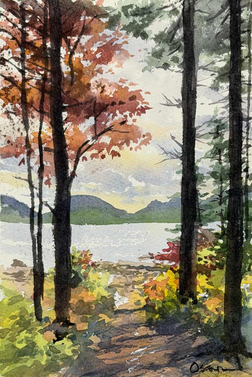 Fall Colors at Eagle Lake by Rick Osann Art  Image: Fall leaves catch the afternoon sunlight at the base of Eagle Lake.