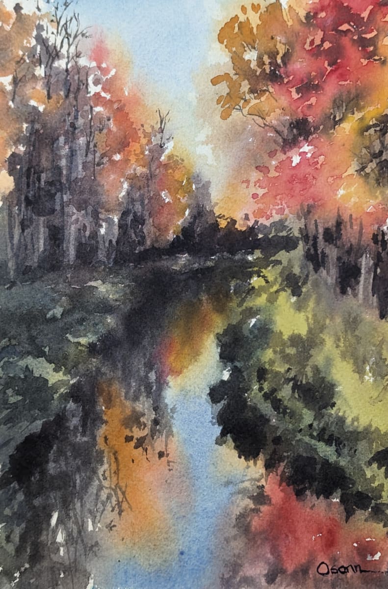 Fall Colors by Rick Osann Art  Image: Vibrant fall colors reflect in the woodland stream.