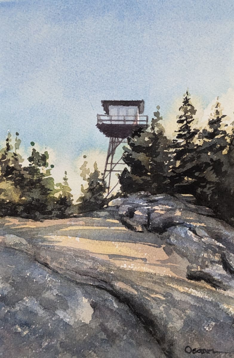 Fire Tower by Rick Osann Art  Image: The Beech Mountain Fire Tower dominates the skyline above the shadows on the ledge.
