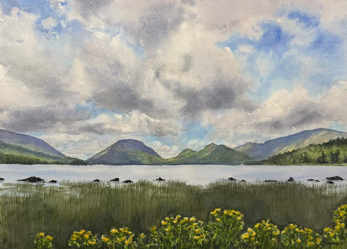 Spring Sky by Rick Osann Art  Image: Swirling cumulus clouds hang over Pemetic Mtn and the Bubbles at the south end of Eagle Lake.