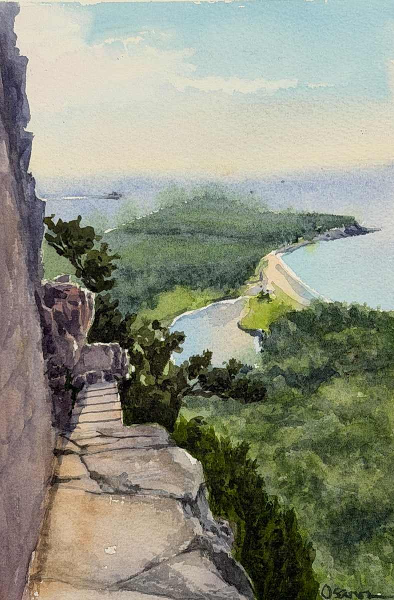 Beehive Haze by Rick Osann Art  Image: The afternoon sun highlights the ricks along a Beehive ledge on a hazy summer afternoon. 