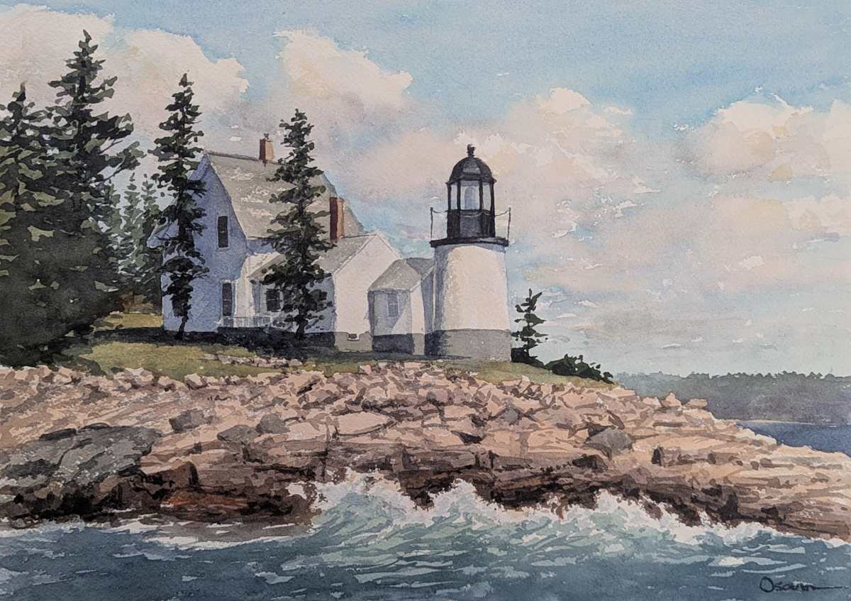 Mark's Island by Rick Osann Art  Image: Mark's Island Light stands above the waves on a sunny summer day
