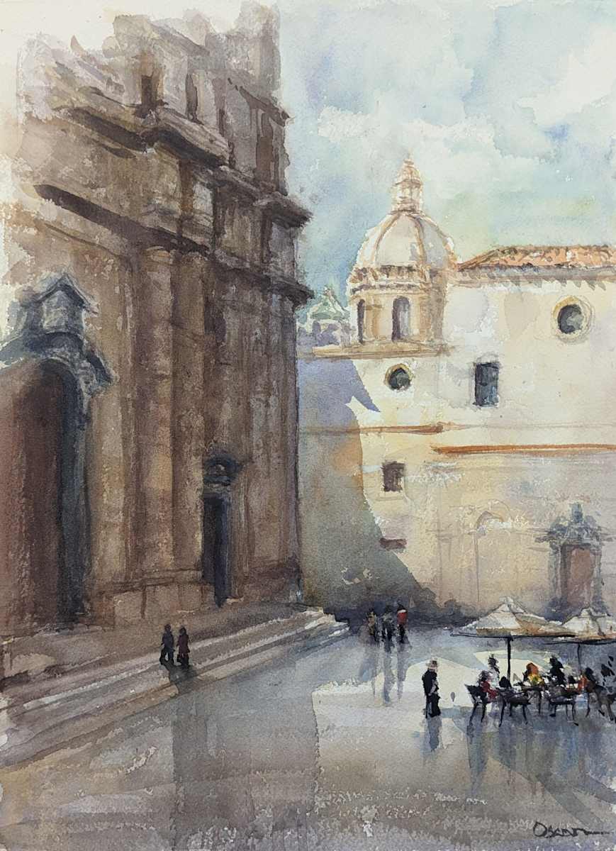 Marsala Duomo Sicily by Rick Osann Art  Image: The main cathedral of Marsala towers over the central town plaza.