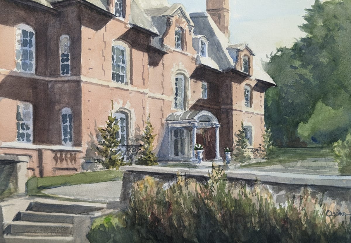 Thursday at La Rochelle by Rick Osann Art  Image: The strong morning sun casts deep shadows across the facade of the La Rochelle Mansion Museum and home of the Bar Harbor Historical Society.