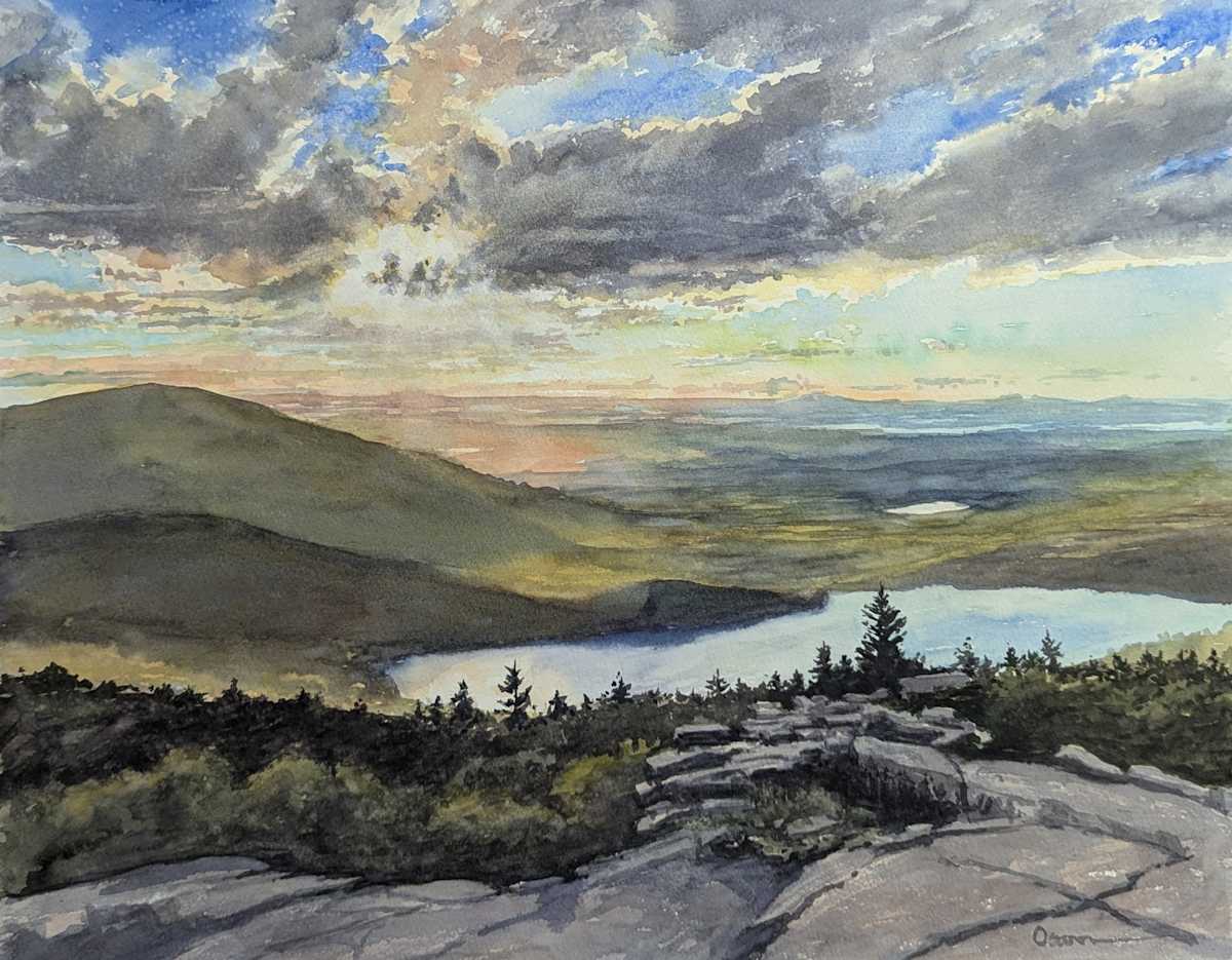 Eagle Lake Sunset by Rick Osann Art  Image: The sun sets over Eagle Lake and the Western Mountains in Acadia National Park.