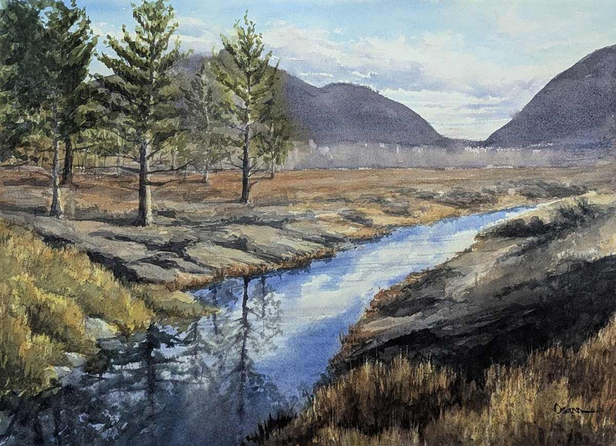 Great Meadow Reflection by Rick Osann Art  Image: Kebo Brook reflects the brilliant sky above Great Meadow.