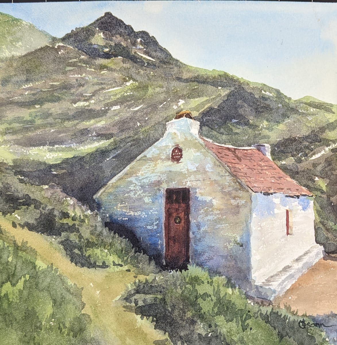 Somewhere in the Highlands by Rick Osann Art  Image: An old cottage sits on a hillside somewhere in the Scottish Highlands.