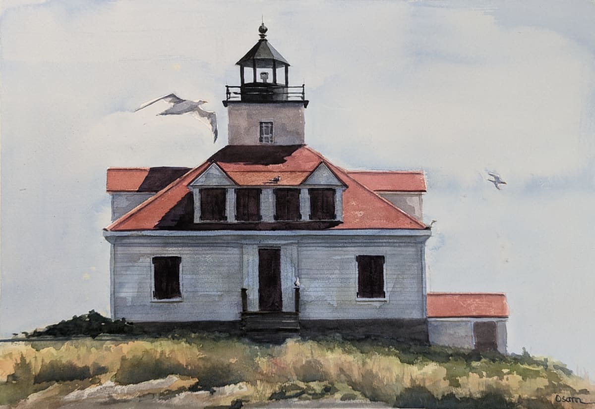 Summer Egg Rock by Rick Osann Art  Image: The bright midsummer sun blazes on the roof of the Egg Rock Lighthouse.
