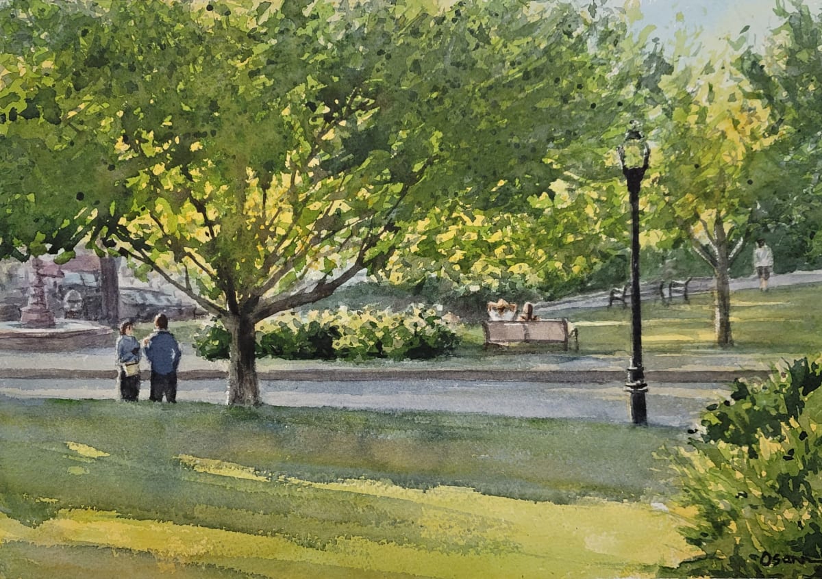 Sunny Afternoon by Rick Osann Art  Image: The sun shines through the trees in Agamont Park by the Bar Harbor waterfront