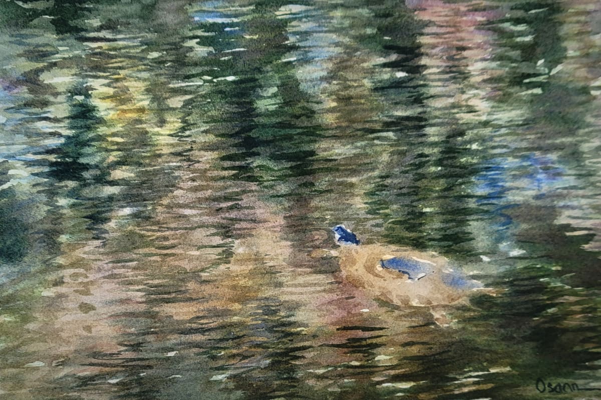 Underwater by Rick Osann Art  Image: A turtle pops its heads above water and through reflections of the surrounding trees