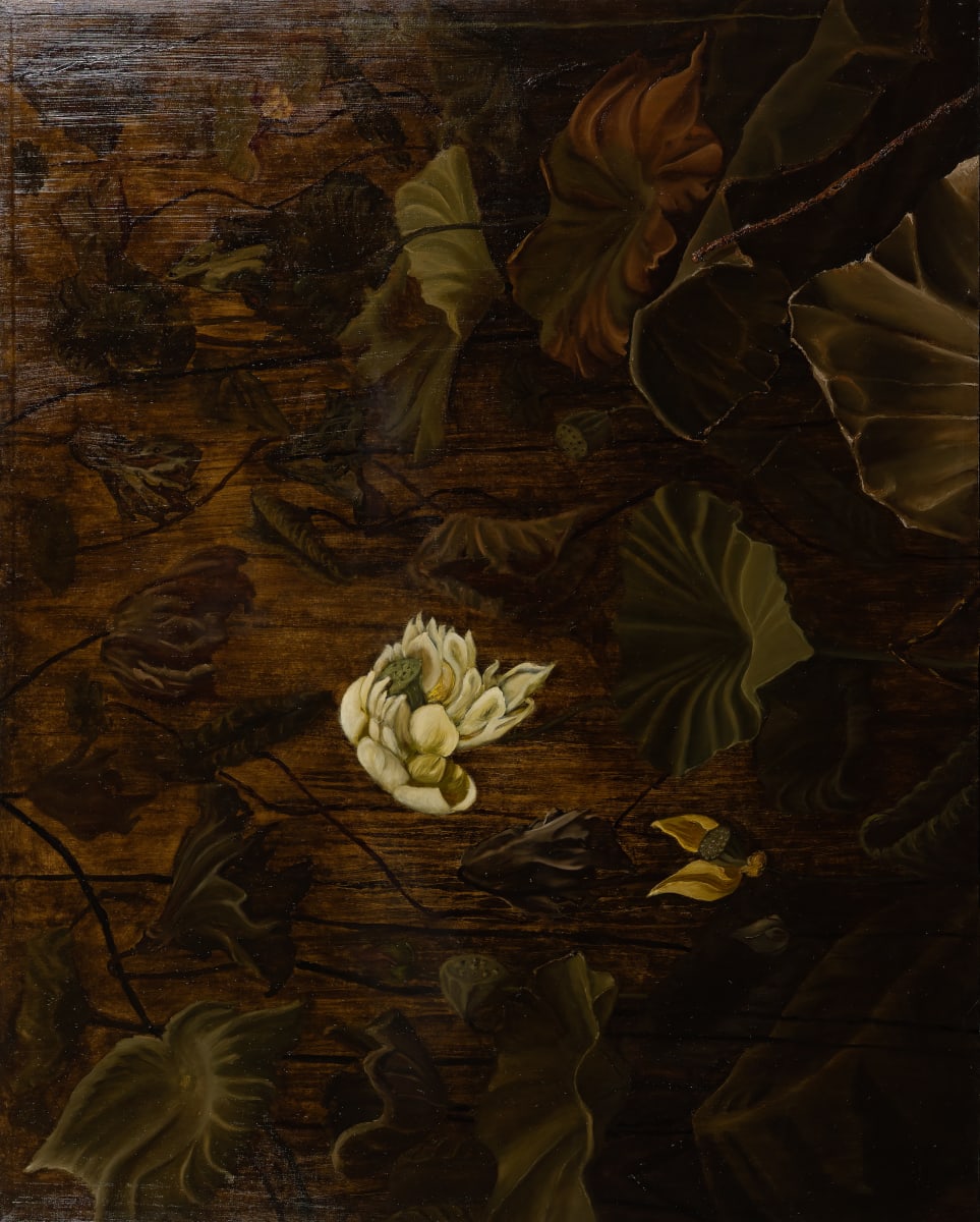 SR012 (White Lotus) by Unknown  Image: The lotus flower represents purity, overcoming adversity, and rebirth. The exact symbolism of this aquatic flower varies by culture and religion, but all lotus flower meanings are positive in nature. 
Much of the lotus flower's symbolism revolves around the plant's ability to produce beautiful and gracious flowers despite growing in swampy, dirty, and often unpleasant water. The delicate petals emerge, reminding us that beauty can exist even in the darkest of places. Therefore "White Lotus" serves as a reminder that, no matter how hopeless the situation appears, and even though the pond is full of rotting lotuses, we should be surviving with grace, just like the one in the middle that is still standing tall.