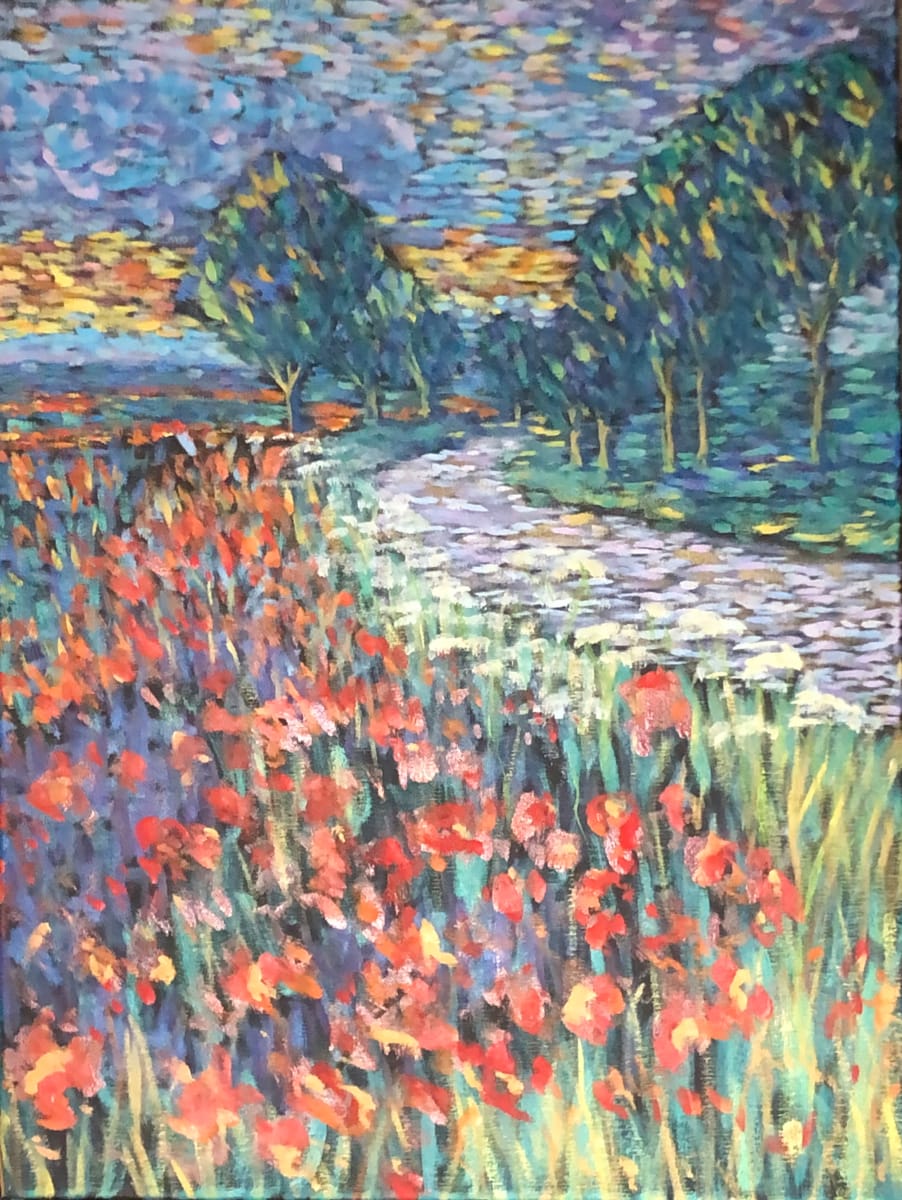Poppy Field by Constance Marie  Image: Impressionistic oil over black gessoed canvas