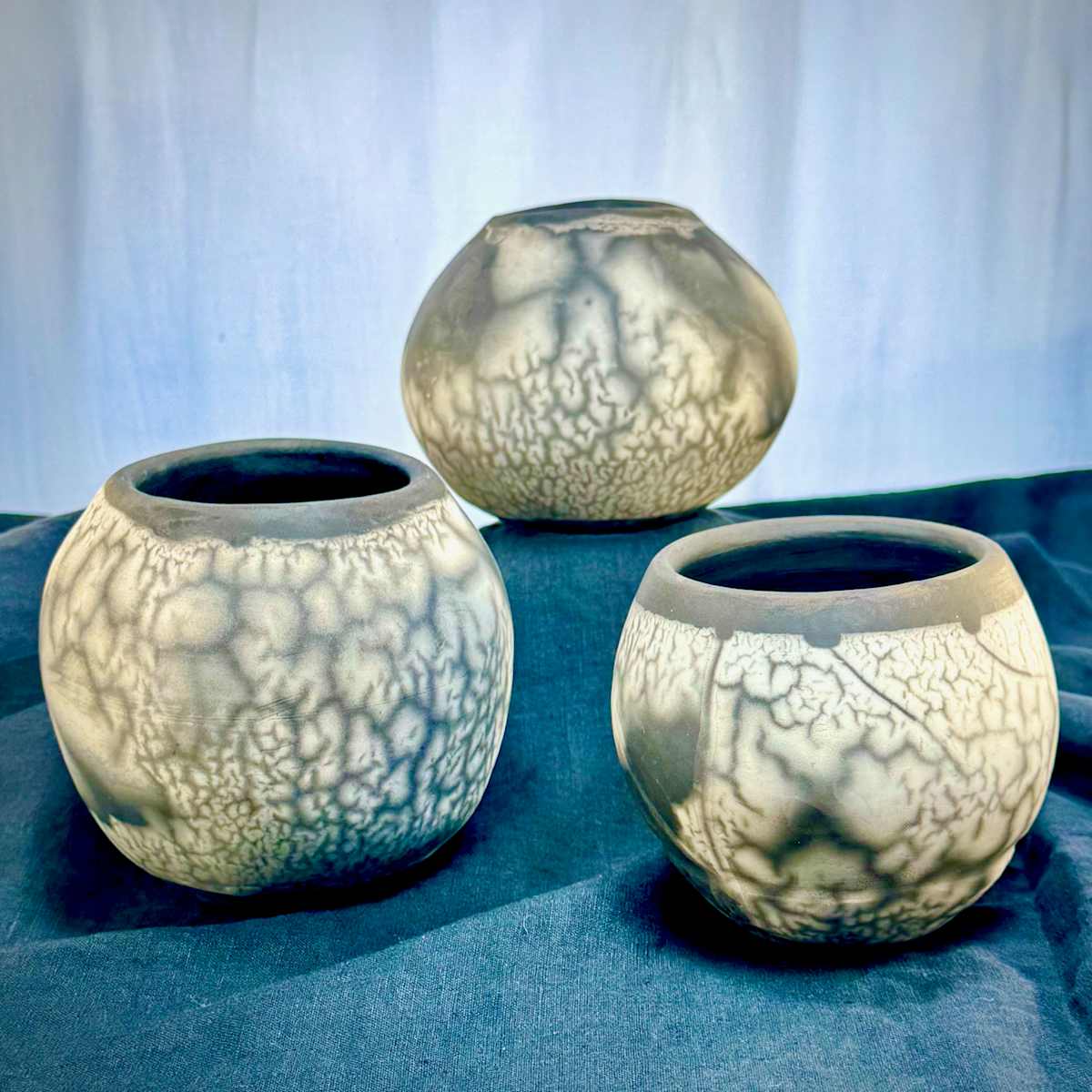 Naked Raku Nos. 2, 3 & 4 by Jennifer K Brown  Image: Two of these are available at Moxie Gallery, Rocky Neck, Gloucester MA
