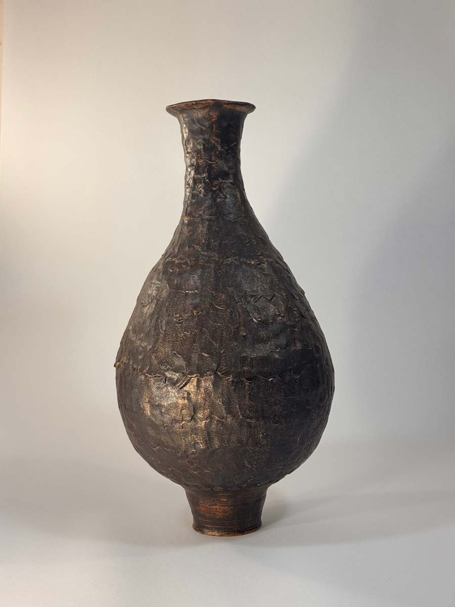 Vessel for Nectar of the Gods by Jennifer K Brown  Image: Classic Bronze Age form created using traditional techniques, then burnished with oxides, glazed, fired twice, and cold-finished with enamel.