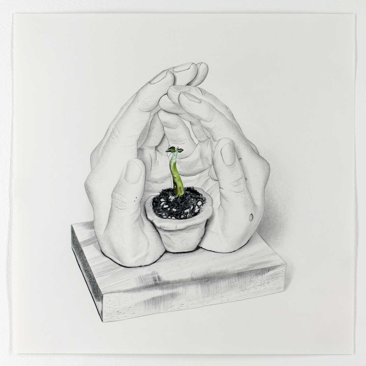 Caring Hands: A Drawing of a Sculpture by USN Student, Max, '27 by Melodie Provenzano, Image 1.