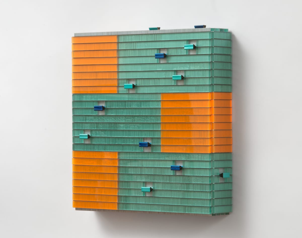 Staples XIII by Carlo Marcucci  Image: Staples XIII
Carlo Marcucci, 2014
Staples, enamel, paper clips and Plexiglas on panel,  12.5” x 12.5” x 2.5”