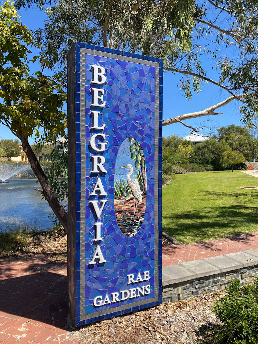 Belgravia Estates Mosaics - Rae Gardens Entry Statement by Nathan Hopkins  Image: Belgravia Estate Rae Gardens Entry Statement by Nathan Hopkins (Amazing Mosaics)