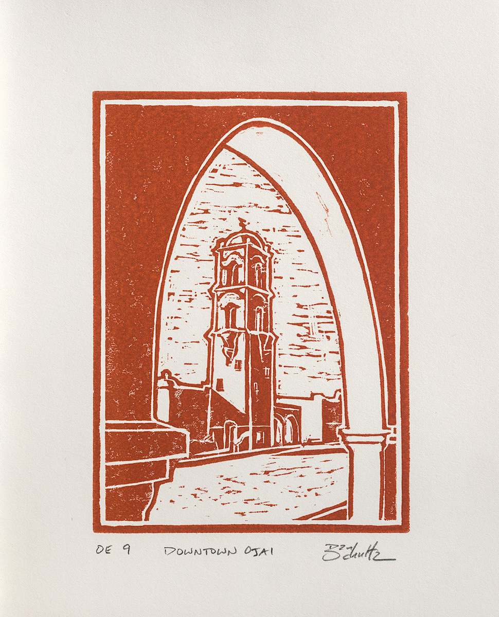 "Downtown Ojai" Linocut #9 by Dan Schultz Fine Art 