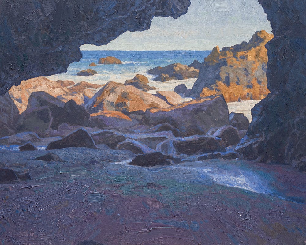 "Tidal Cave" by Dan Schultz Fine Art  Image: This painting is available for purchase through the "On Location in Malibu" exhibition at the Frederick R. Weisman Museum of Art at Pepperdine University in Malibu, California, May 11 – July 28, 2024.