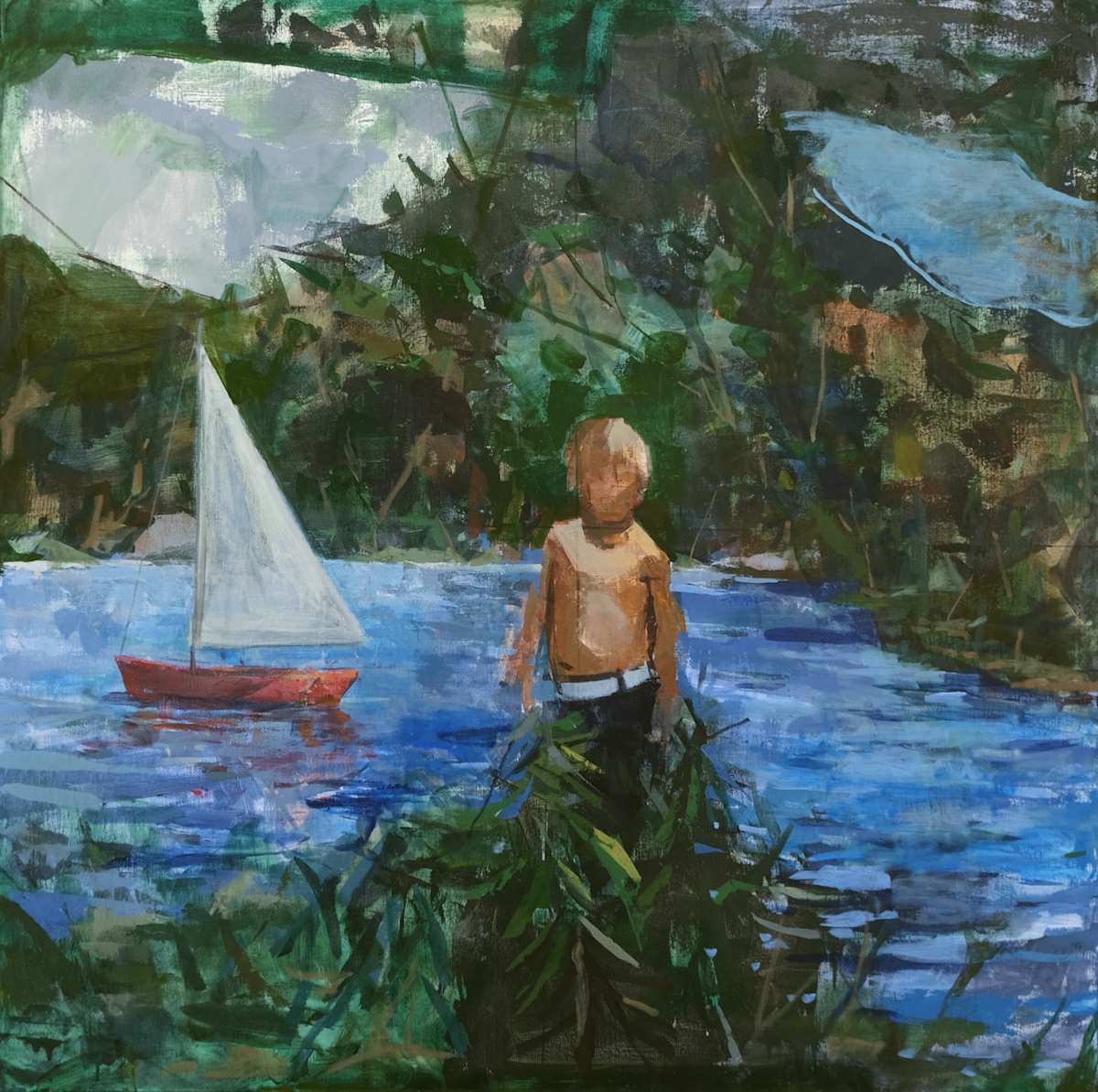Creek (boy with red sailboat) by Amy Scherer 