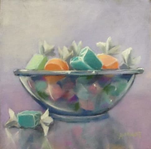 Bowl of Taffy by Judy Albright  Image: Saltwater taffy reminds me of summer vacations and eating this exotic treat as a young child.