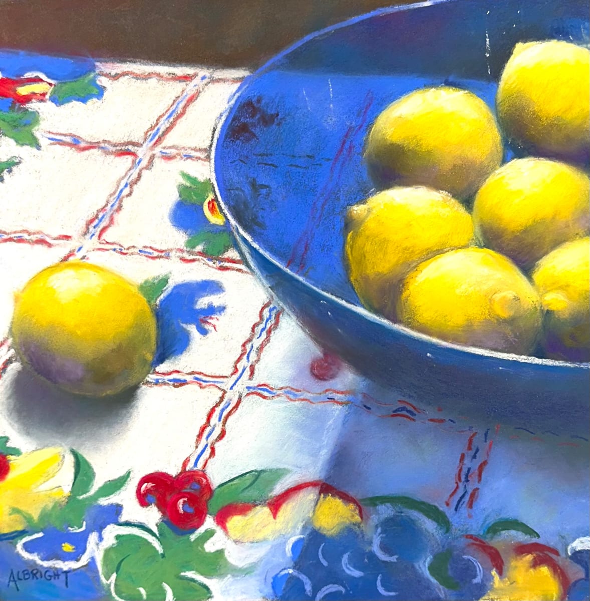 Lemons with Tablecloth by Judy Albright, Image 2.