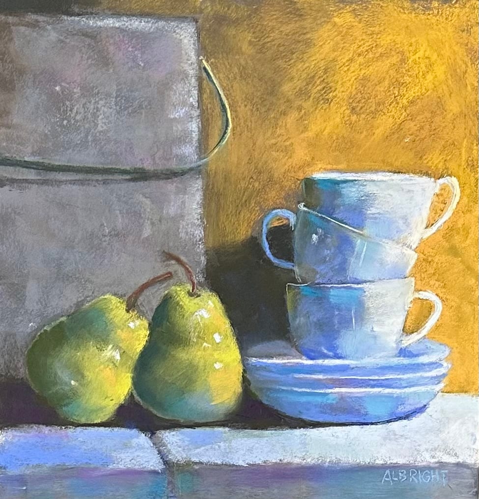 Three, Two, One (cups, pears, warming stone) by Judy Albright, Image 1.
