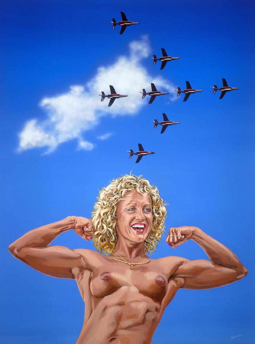 Show of Power by Fletcher Hayes  Image: Show of Power plays on the parallel between the military display of power seen in the formation of jets, and the strength of a proud modern bodybuilder.
