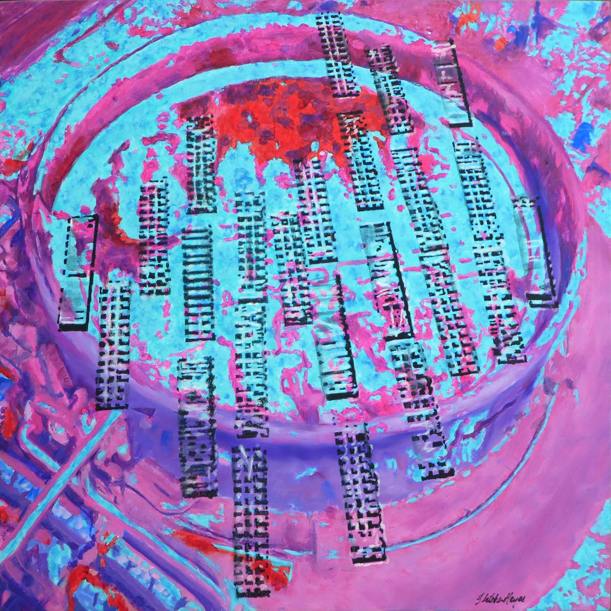 Found Fuel Rods by Fletcher Hayes  Image: Prompted by reports of hot nuclear fuel rods having been swept away by the tsunami that hit Fukushima in March 2021, this oil painting imagines the timeless disaster.